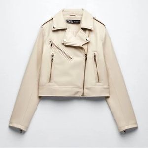 Zara faux leather jacket, beige size medium
